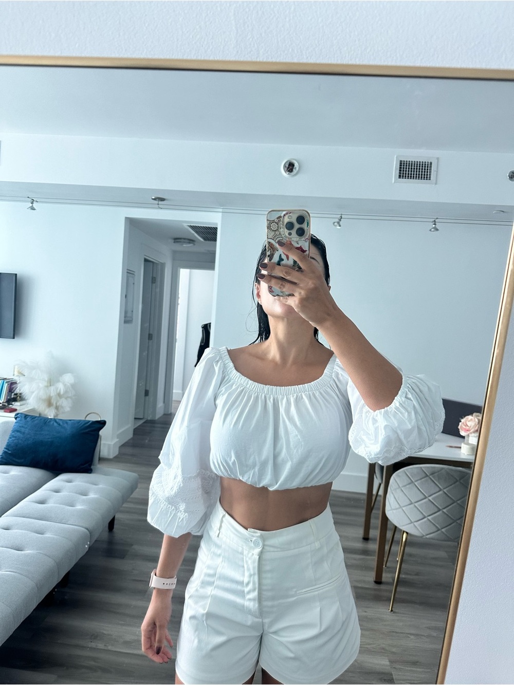 Zara White Cropped Peasant Top